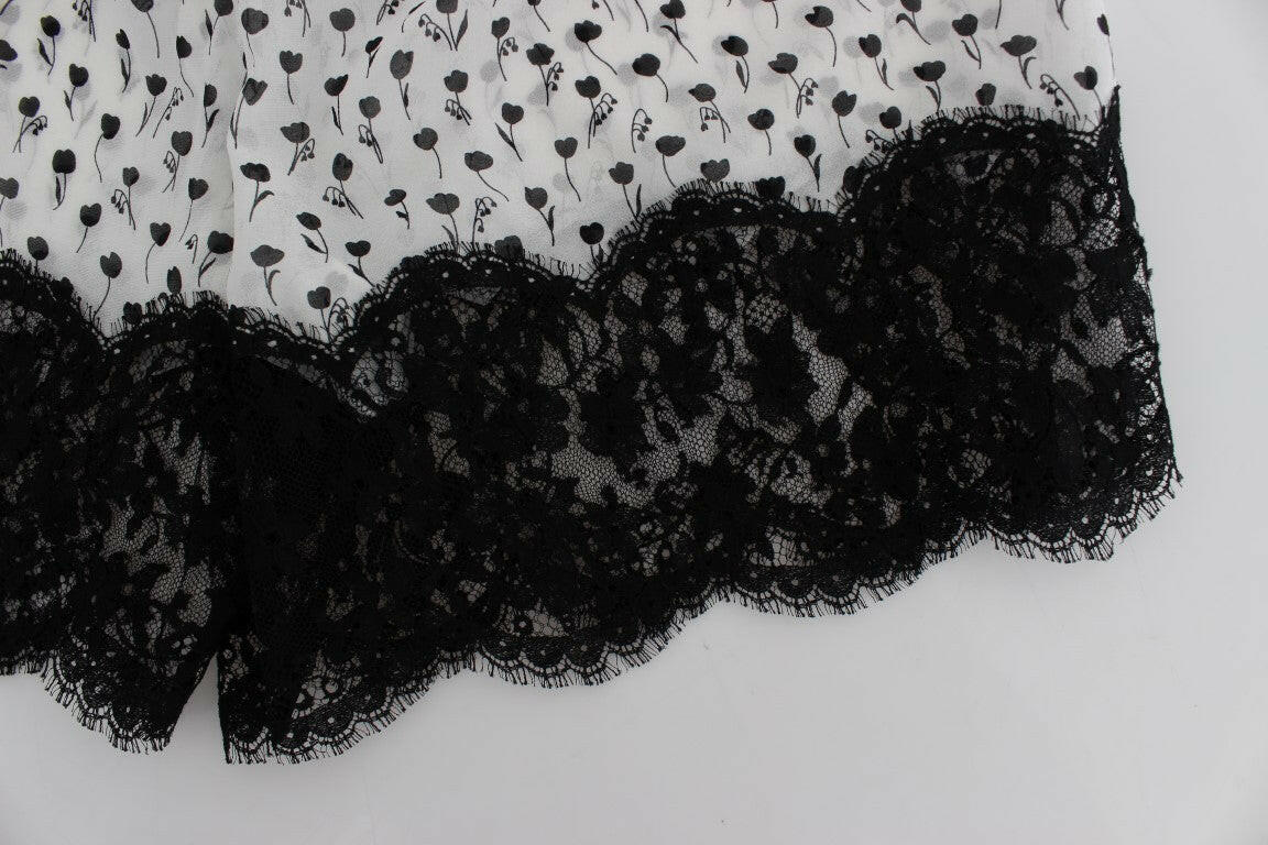 Dolce & Gabbana White Black Floral Lace Silk Sleepwear Shorts -   -  Dolce & Gabbana.