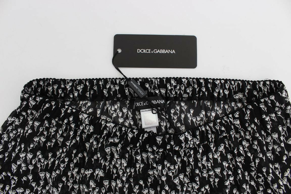 Dolce & Gabbana Black White Floral Lace Silk Sleepwear Shorts -   -  Dolce & Gabbana.