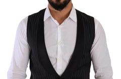Dolce & Gabbana Black Striped Wool Silk Waistcoat Vest -  Vests for Men Suits -  Dolce & Gabbana.