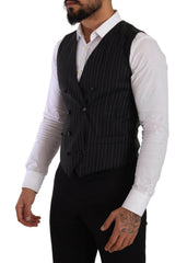 Dolce & Gabbana Gray Striped Double Breasted Waistcoat Vest -  Vests for Men Suits -  Dolce & Gabbana.