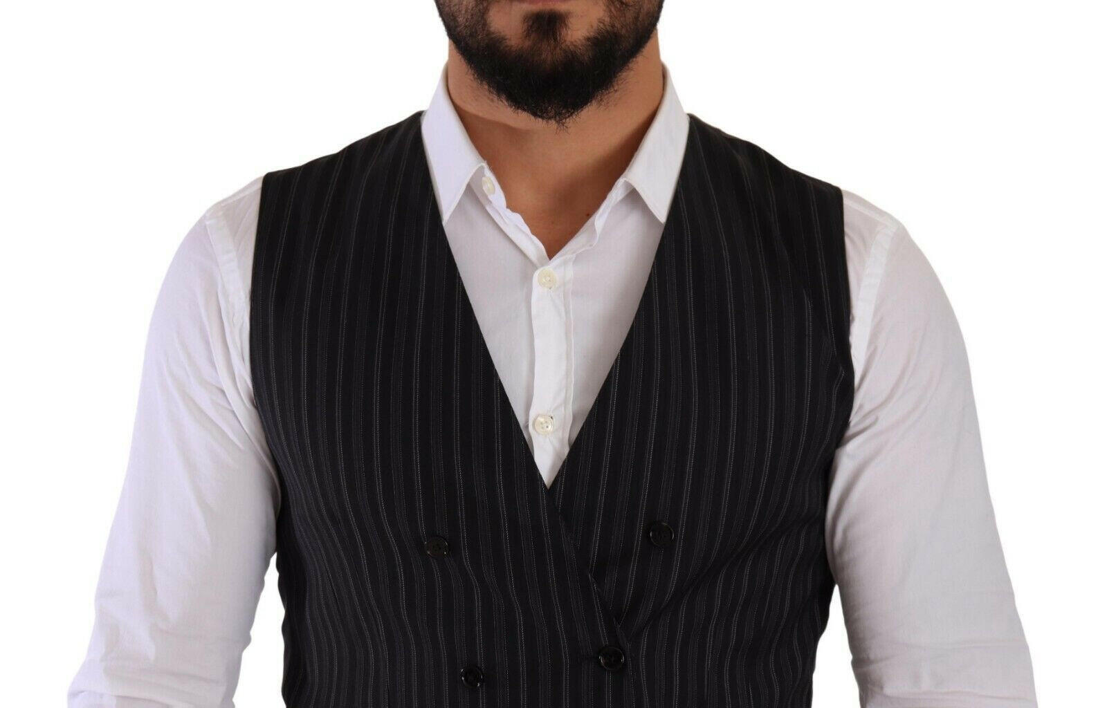 Dolce & Gabbana Gray Striped Double Breasted Waistcoat Vest -  Vests for Men Suits -  Dolce & Gabbana.
