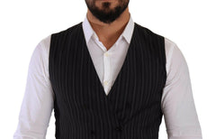 Dolce & Gabbana Gray Striped Double Breasted Waistcoat Vest -  Vests for Men Suits -  Dolce & Gabbana.