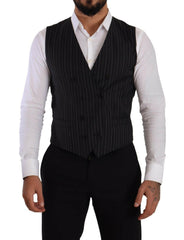 Dolce & Gabbana Gray Striped Double Breasted Waistcoat Vest -  Vests for Men Suits -  Dolce & Gabbana.
