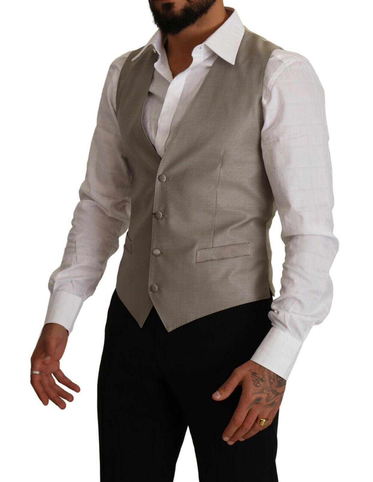 Dolce & Gabbana Beige Wool Single Breasted Waistcoat Vest -  Vests for Men Suits -  Dolce & Gabbana.