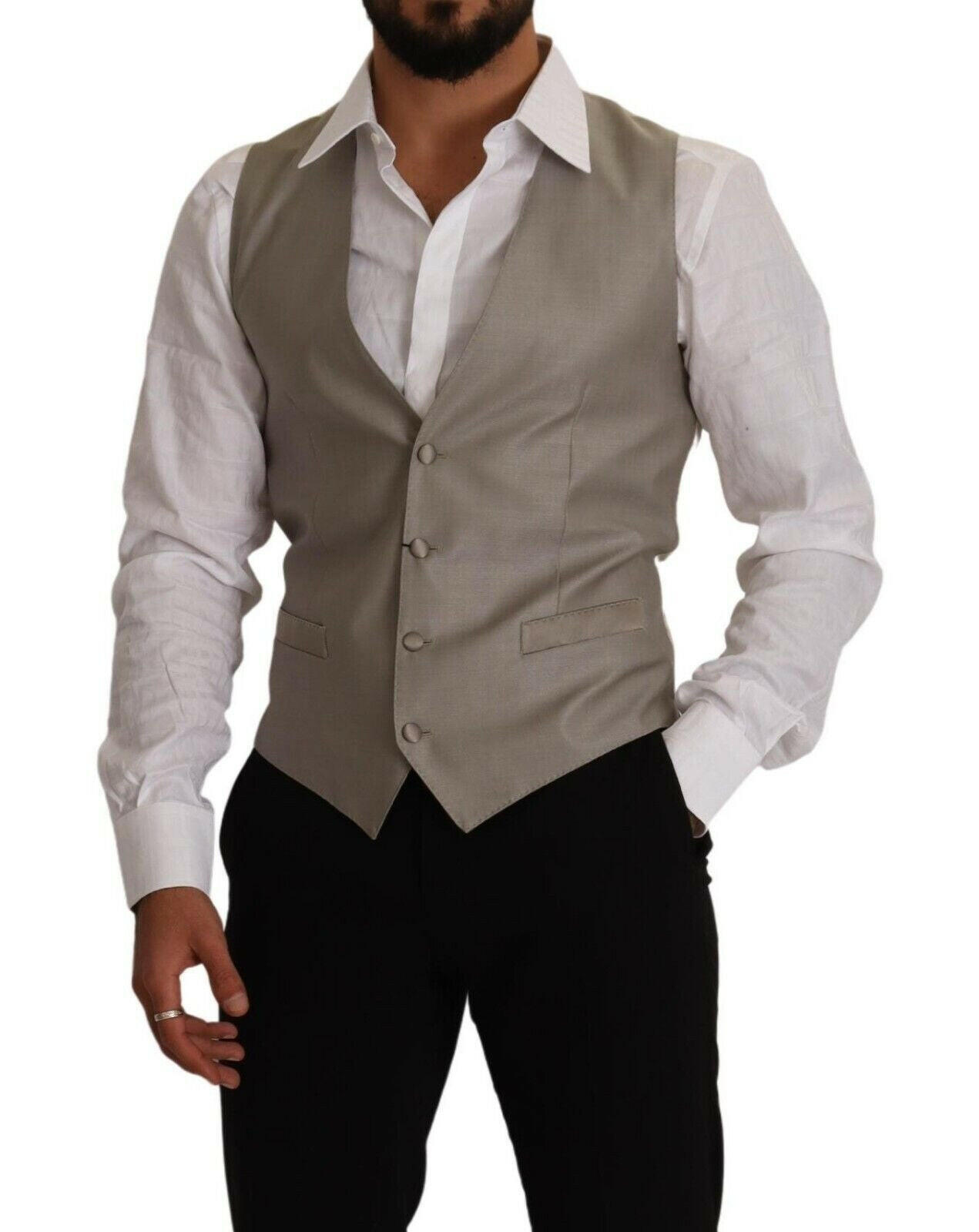 Dolce & Gabbana Beige Wool Single Breasted Waistcoat Vest -  Vests for Men Suits -  Dolce & Gabbana.