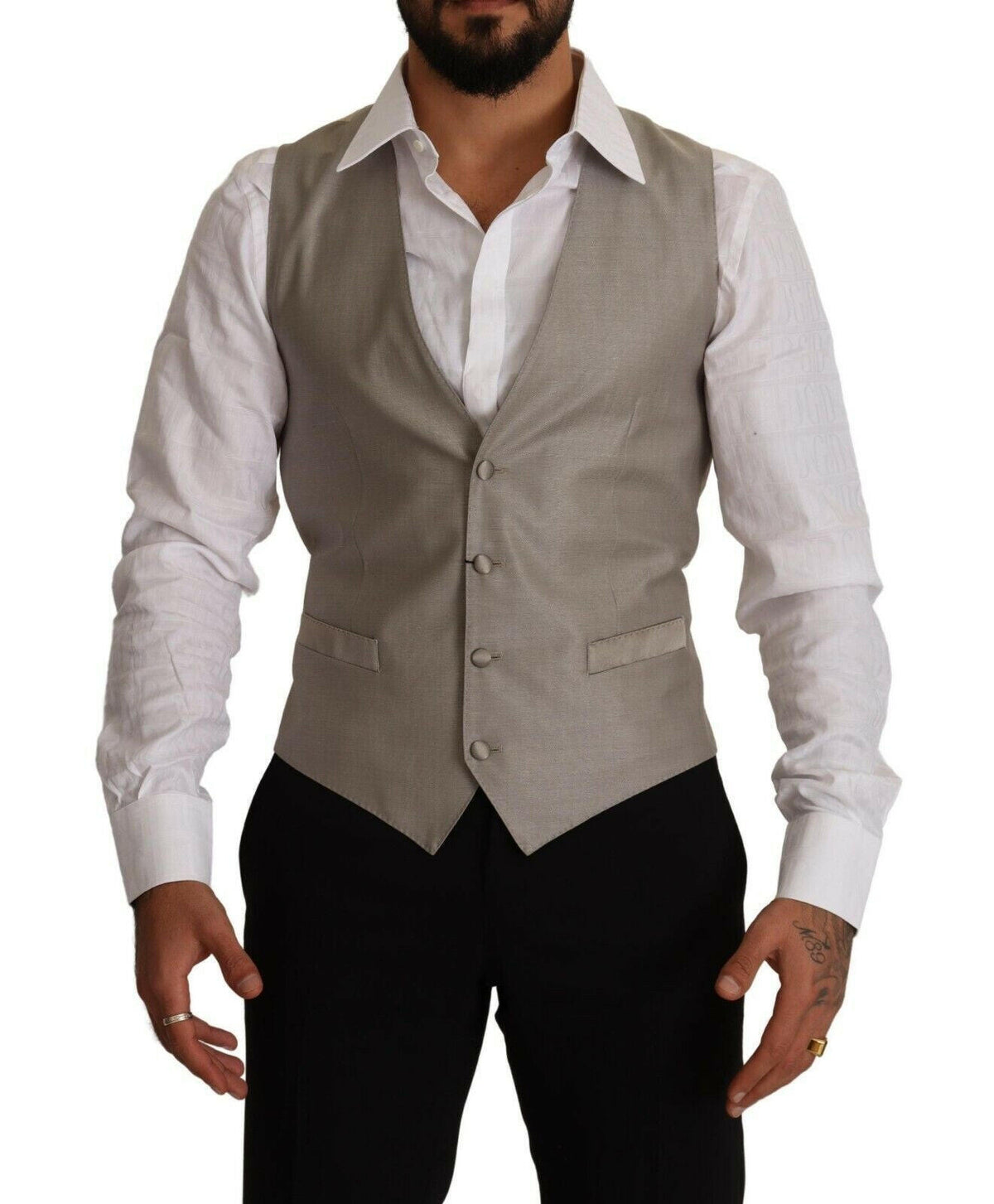 Dolce & Gabbana Beige Wool Single Breasted Waistcoat Vest -  Vests for Men Suits -  Dolce & Gabbana.