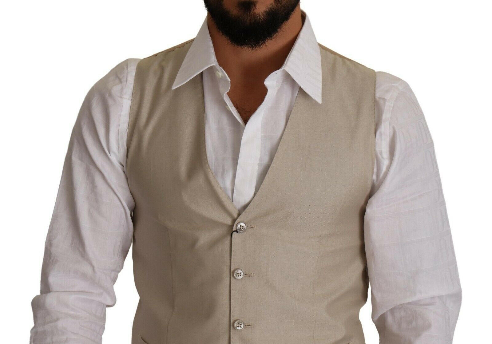 Dolce & Gabbana Beige Cotton Silk Slim Fit Waistcoat Vest -  Vests for Men Suits -  Dolce & Gabbana.