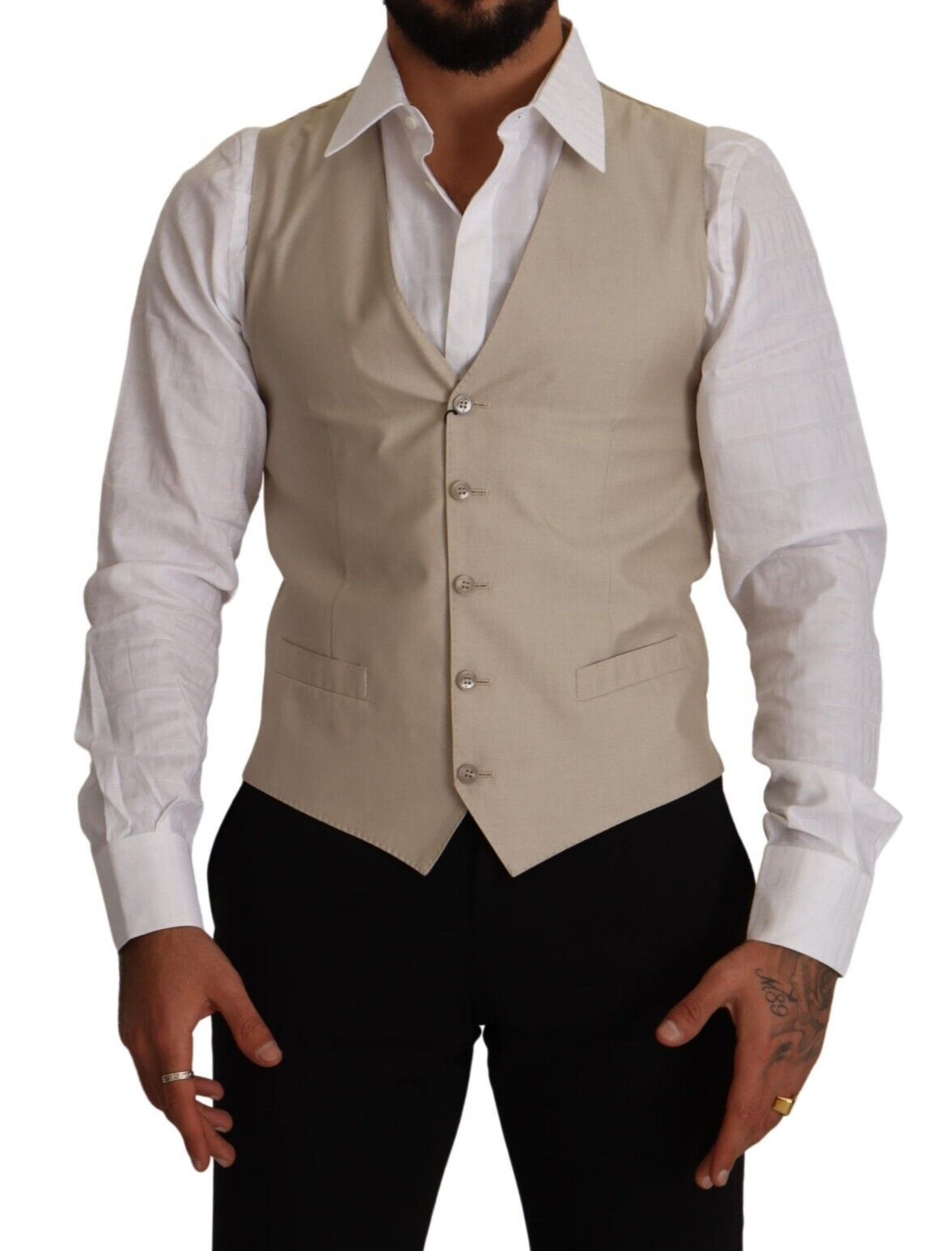 Dolce & Gabbana Beige Cotton Silk Slim Fit Waistcoat Vest -  Vests for Men Suits -  Dolce & Gabbana.
