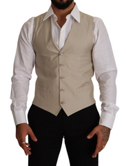 Dolce & Gabbana Beige Cotton Silk Slim Fit Waistcoat Vest -  Vests for Men Suits -  Dolce & Gabbana.