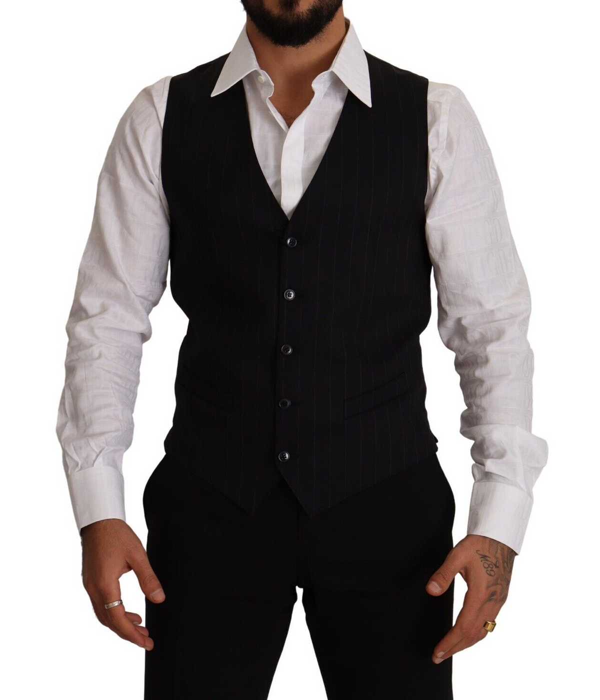 Dolce & Gabbana Blue Striped Wool Stretch Waistcoat Vest -  Vests for Men Suits -  Dolce & Gabbana.