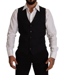 Dolce & Gabbana Blue Striped Wool Stretch Waistcoat Vest -  Vests for Men Suits -  Dolce & Gabbana.