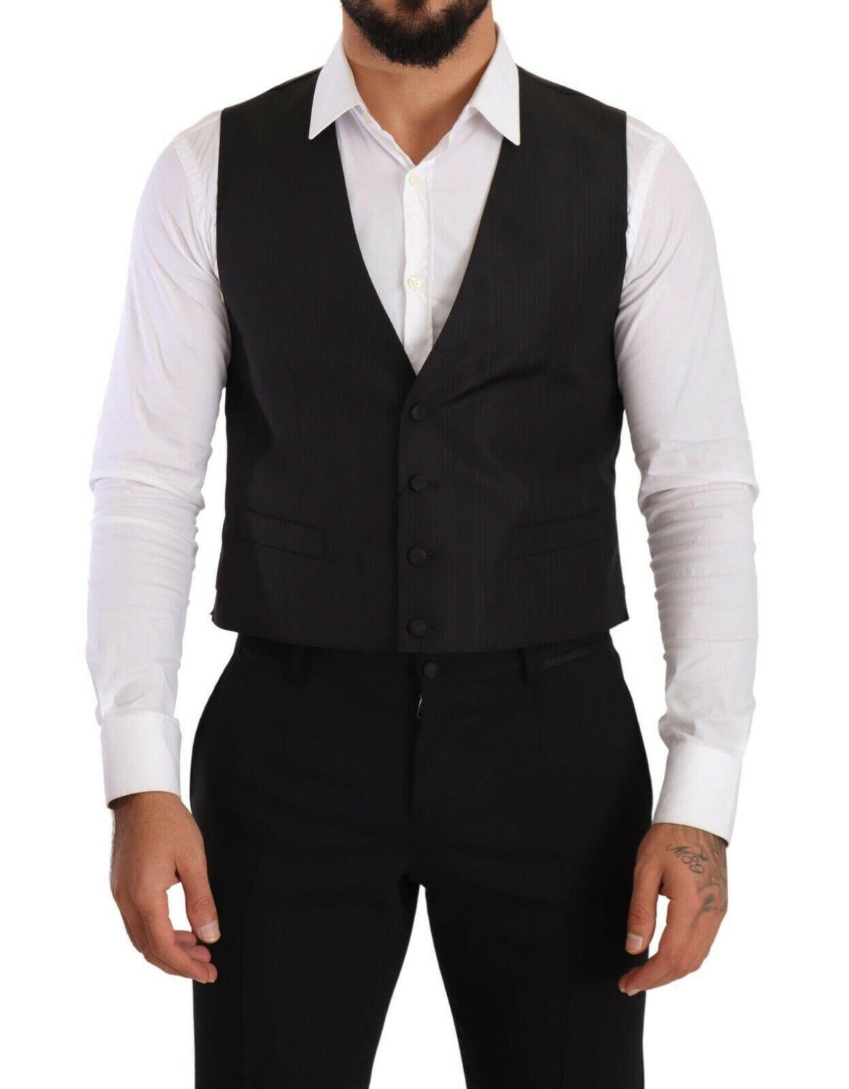 Dolce & Gabbana Gray Silk Slim Fit Waistcoat Formal Vest -  Vests for Men Suits -  Dolce & Gabbana.