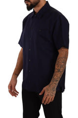 Dolce & Gabbana Navy Blue Button Down Short Sleeves Shirt -   -  Dolce & Gabbana.