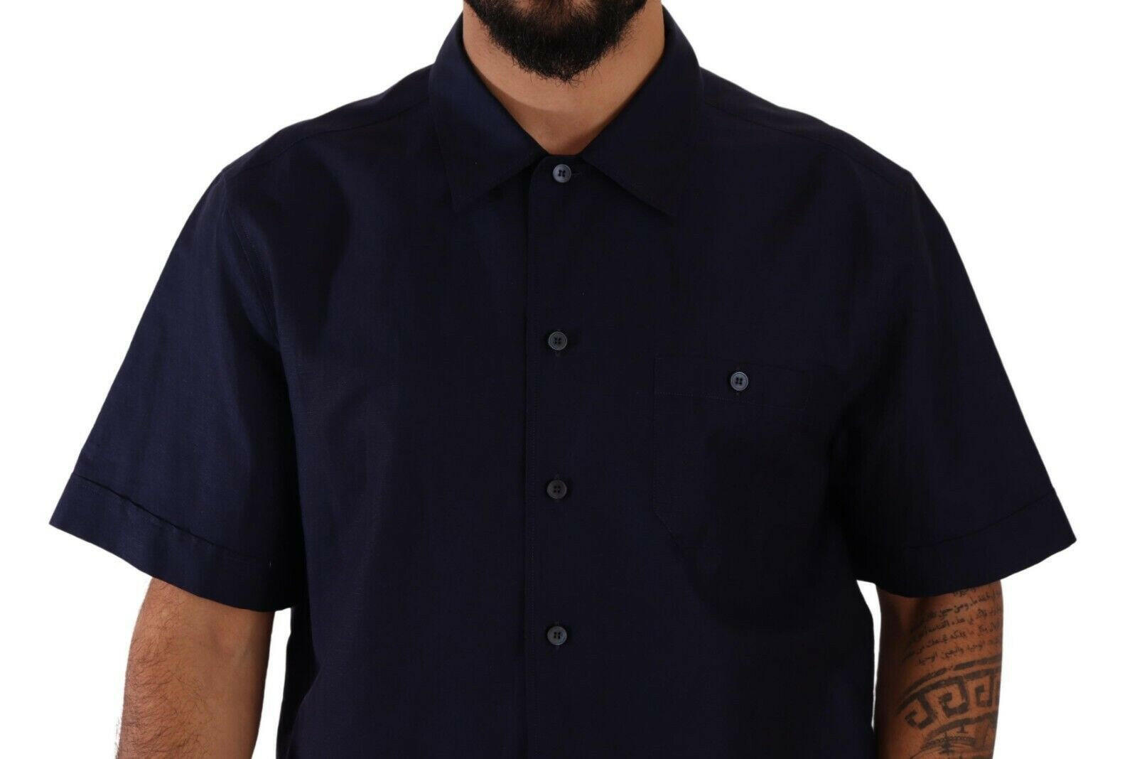 Dolce & Gabbana Navy Blue Button Down Short Sleeves Shirt -   -  Dolce & Gabbana.