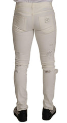Dolce & Gabbana White Tattered Skinny Cotton Men Denim Jeans -   -  Dolce & Gabbana.