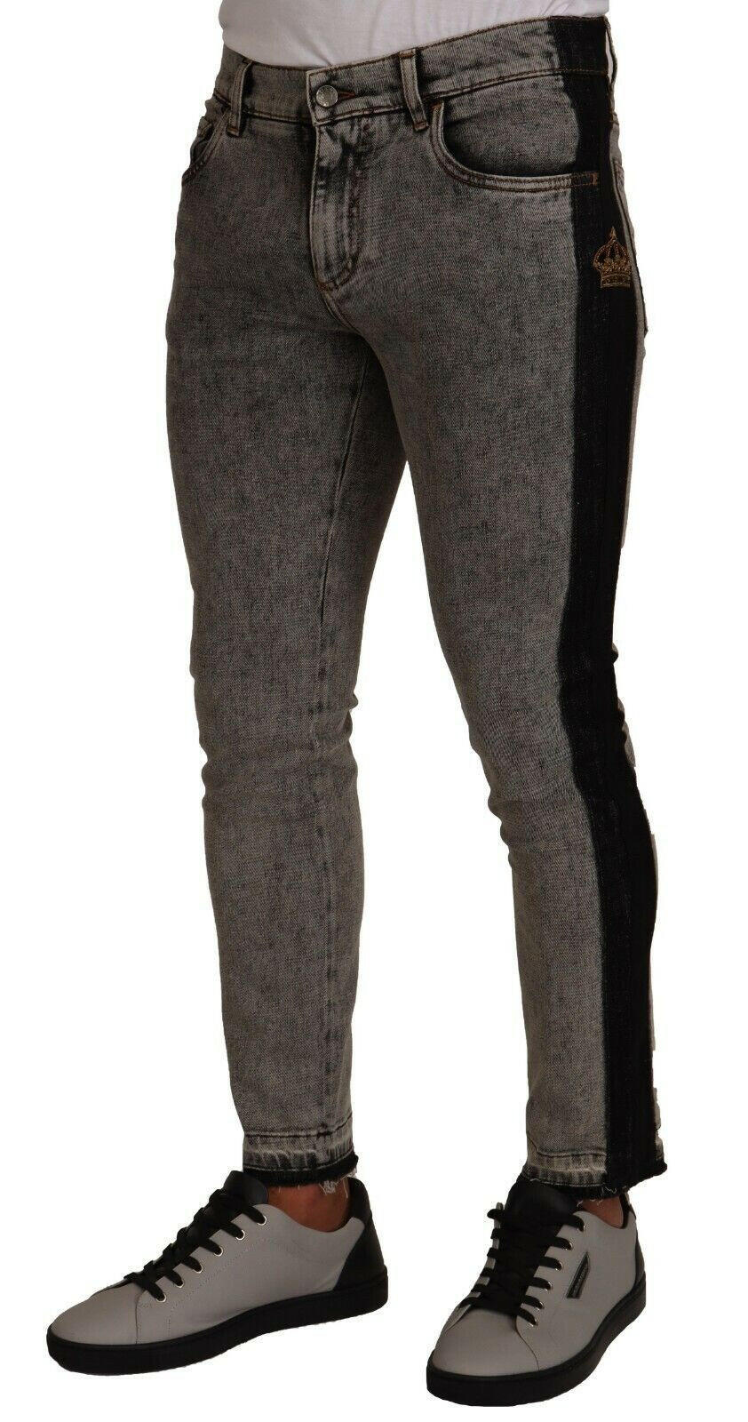 Dolce & Gabbana Gray Wash Crown Embellished Skinny Denim Jeans -   -  Dolce & Gabbana.