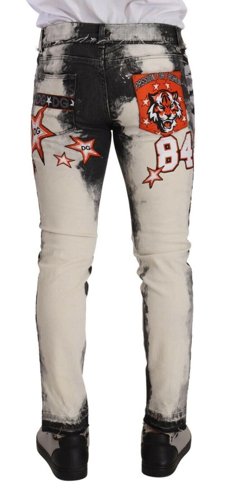 Dolce & Gabbana White Black Cotton Distressed Skinny Denim Jeans -   -  Dolce & Gabbana.