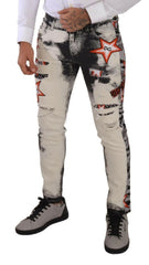 Dolce & Gabbana White Black Cotton Distressed Skinny Denim Jeans -   -  Dolce & Gabbana.