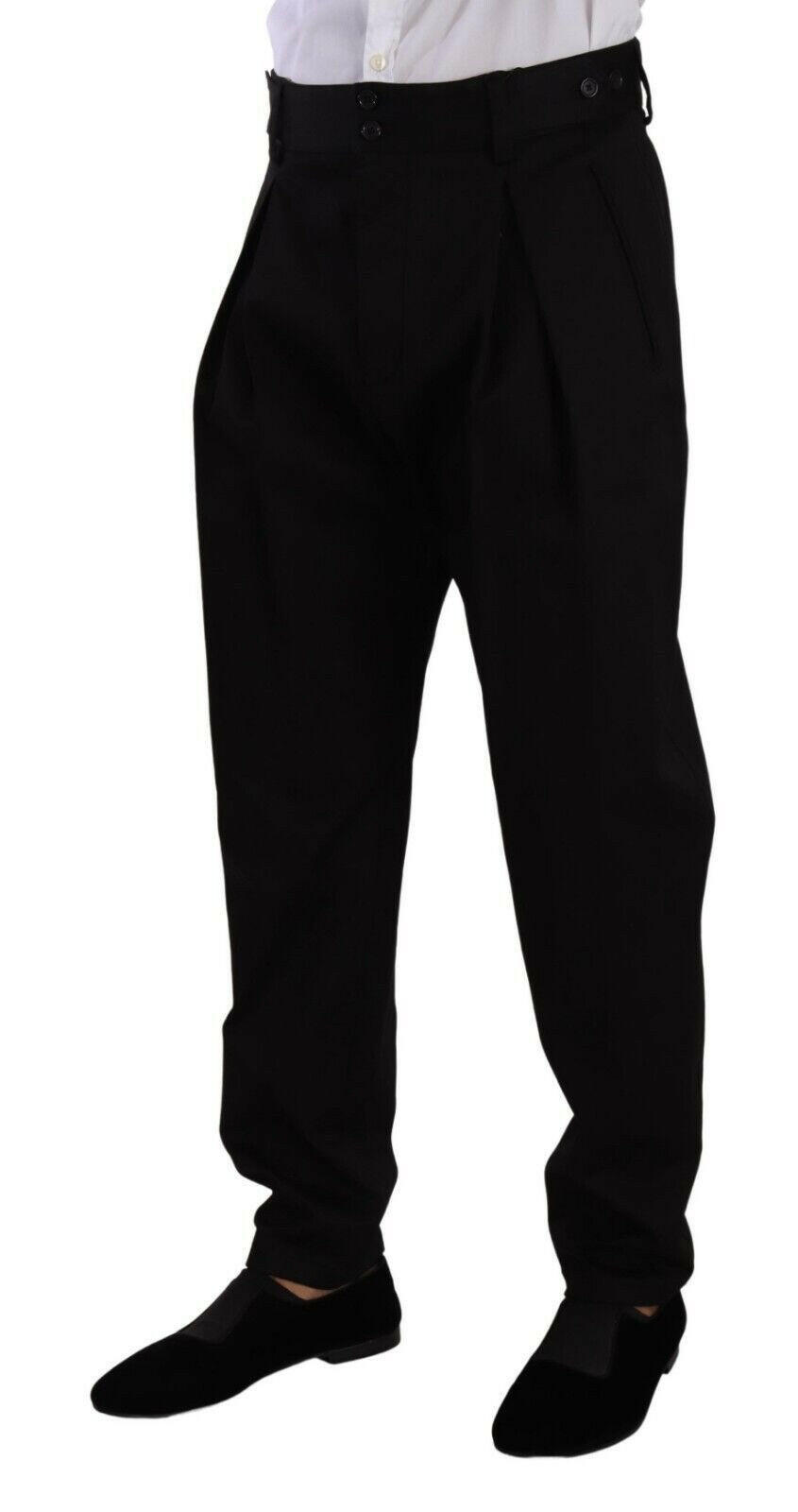 Dolce & Gabbana Black Cotton High Waist Men Trouser Dress Pants -   -  Dolce & Gabbana.