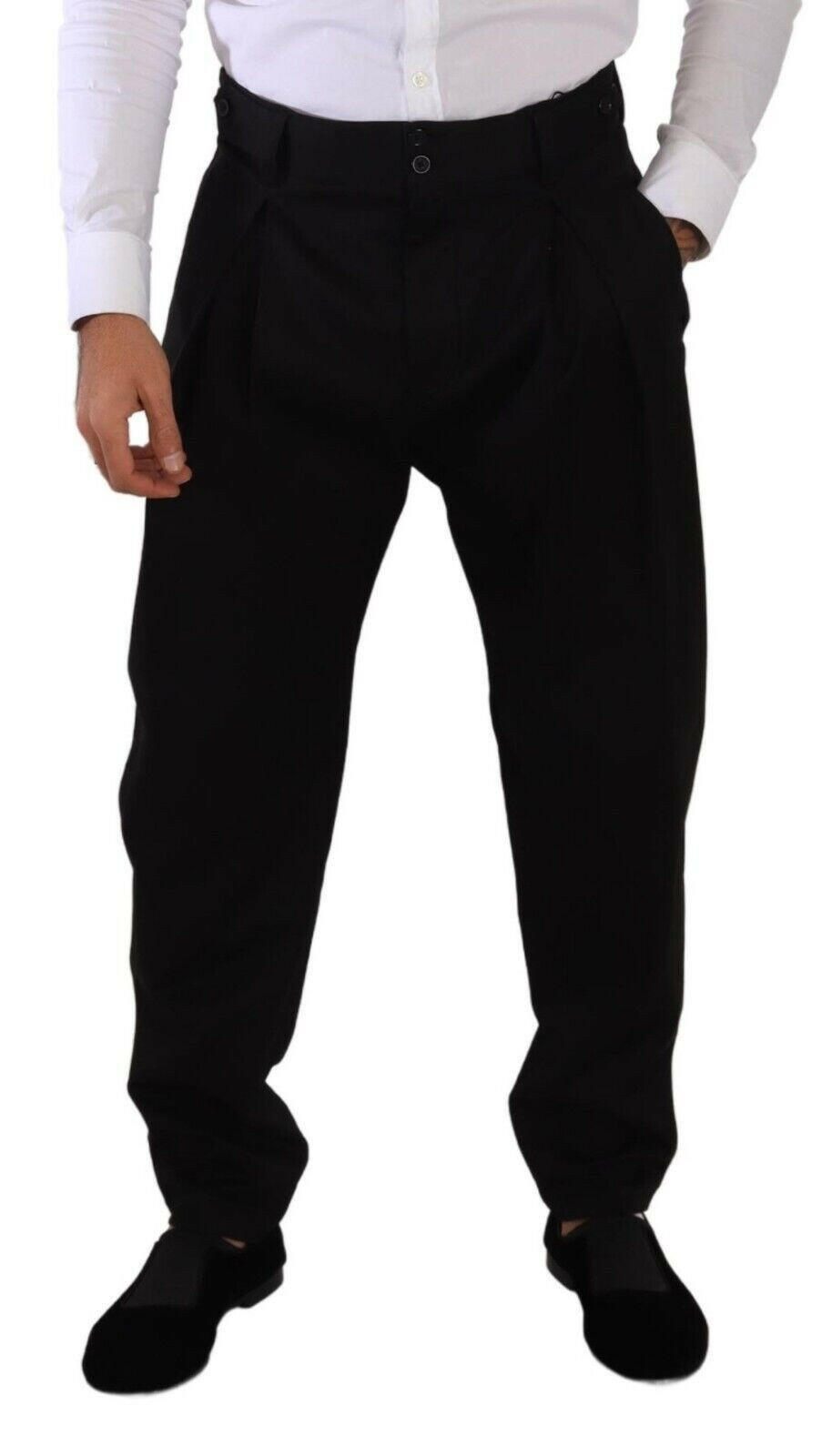 Dolce & Gabbana Black Cotton High Waist Men Trouser Dress Pants -   -  Dolce & Gabbana.