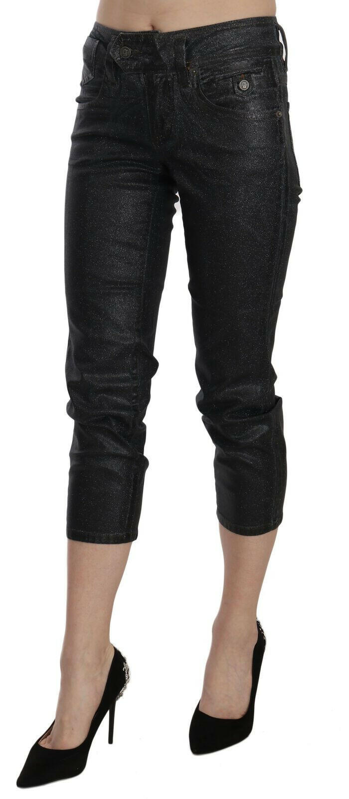 John Galliano Black Washed Mid Waist Slim Leg Cropped Denim Pants -   -  John Galliano.