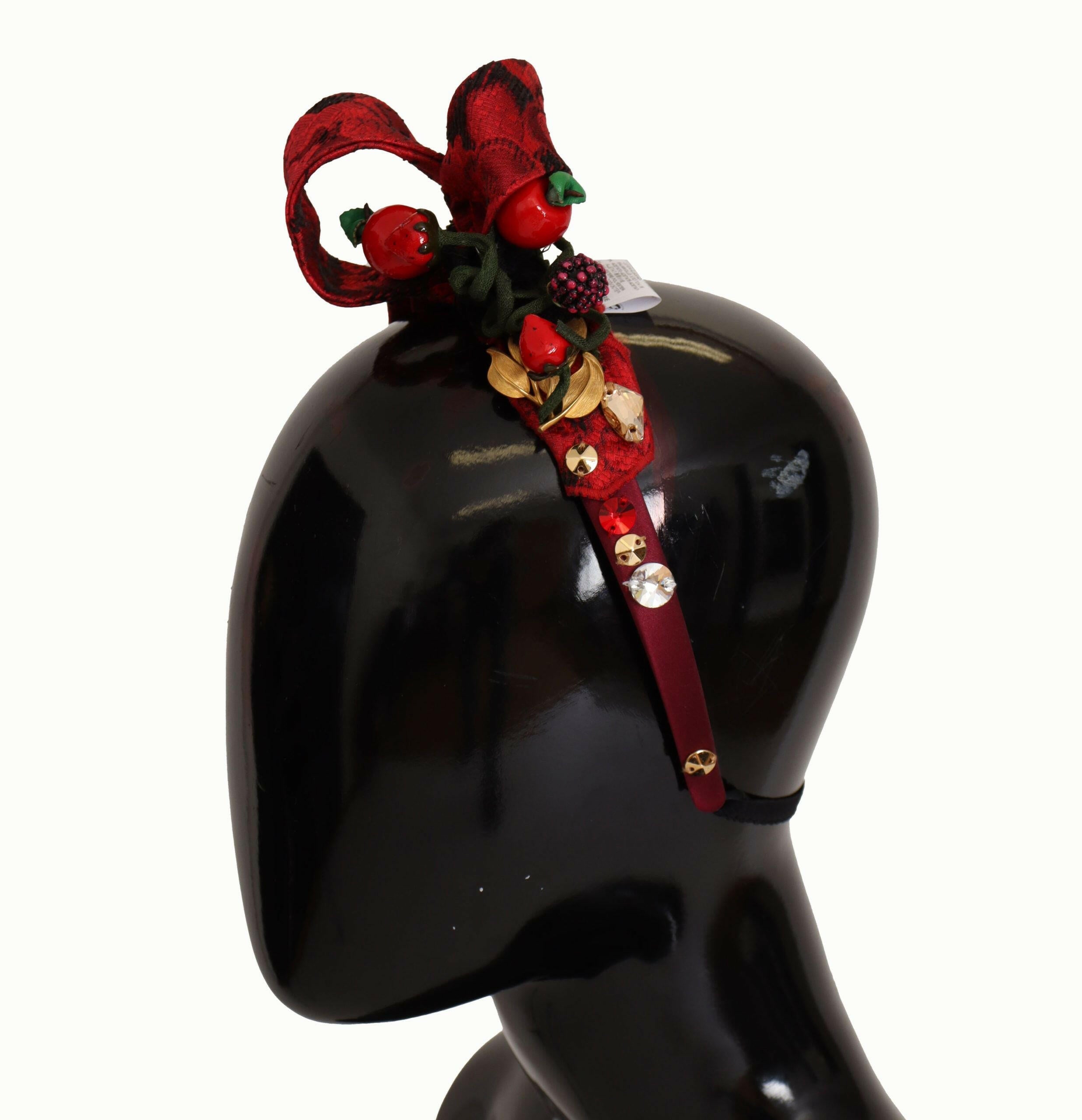 Dolce & Gabbana Cherry Silk Crystal Bow Logo Diadem Tiara Headband -   -  Dolce & Gabbana.