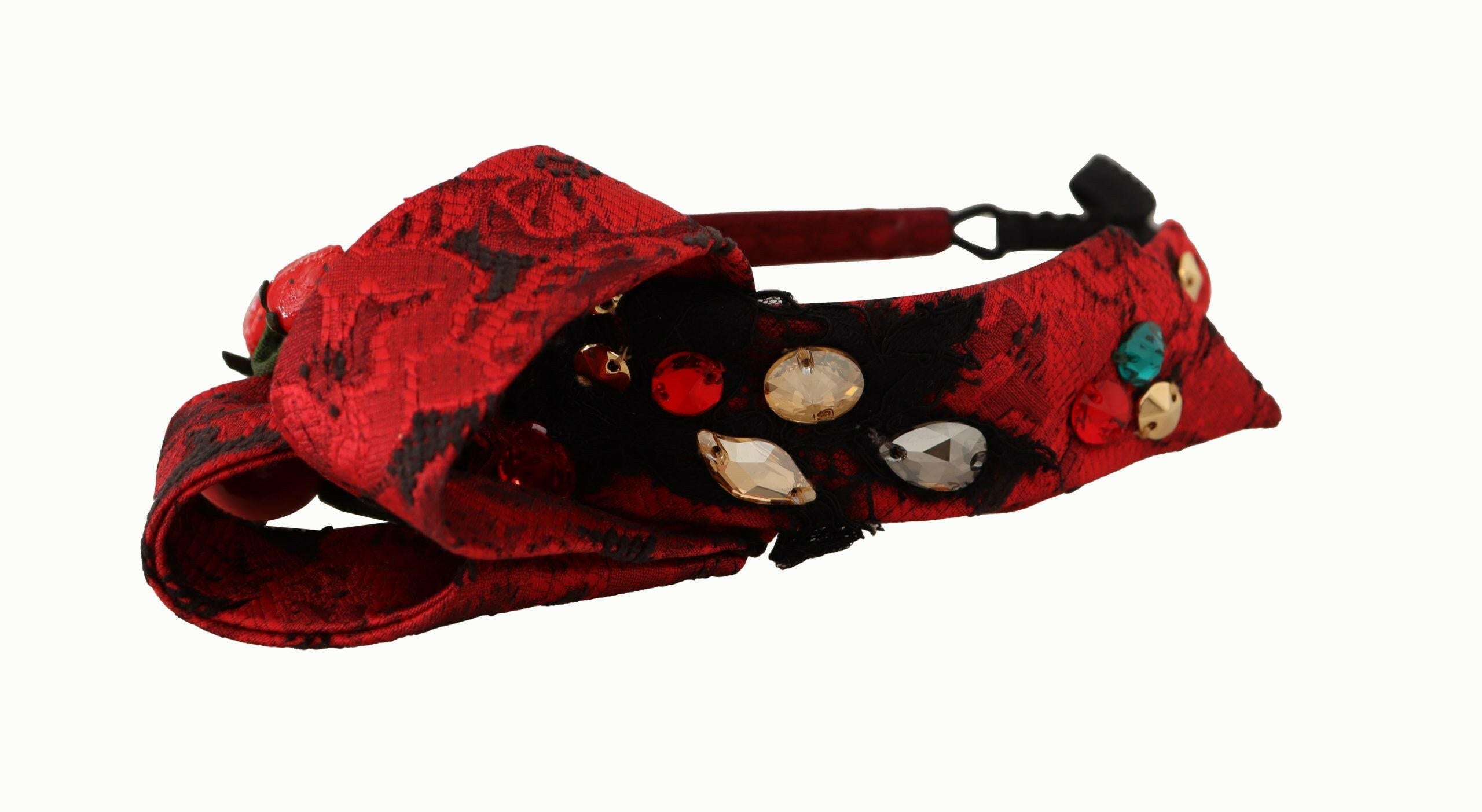Dolce & Gabbana Cherry Silk Crystal Bow Logo Diadem Tiara Headband -   -  Dolce & Gabbana.