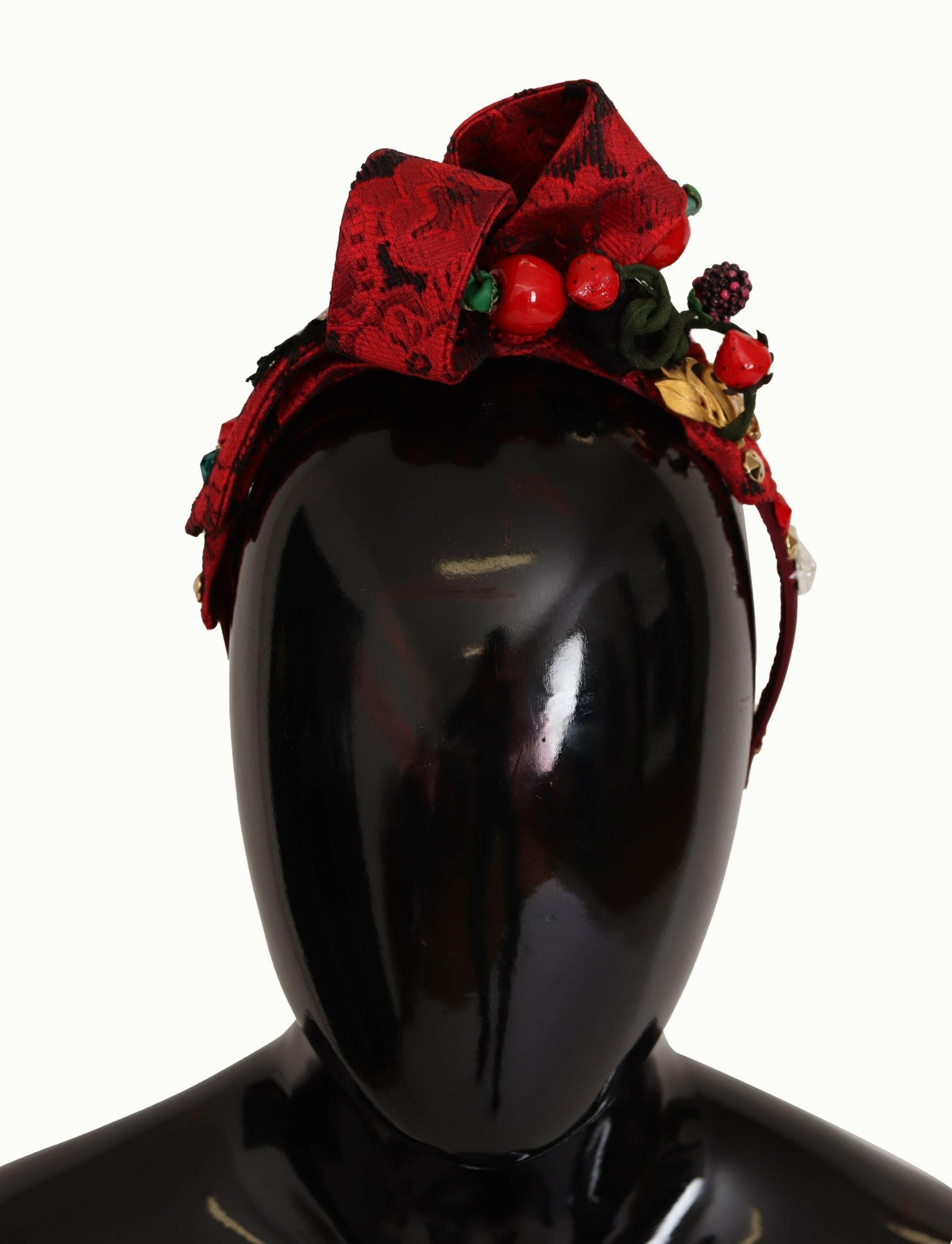 Dolce & Gabbana Cherry Silk Crystal Bow Logo Diadem Tiara Headband -   -  Dolce & Gabbana.