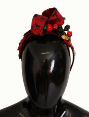 Dolce & Gabbana Cherry Silk Crystal Bow Logo Diadem Tiara Headband -   -  Dolce & Gabbana.