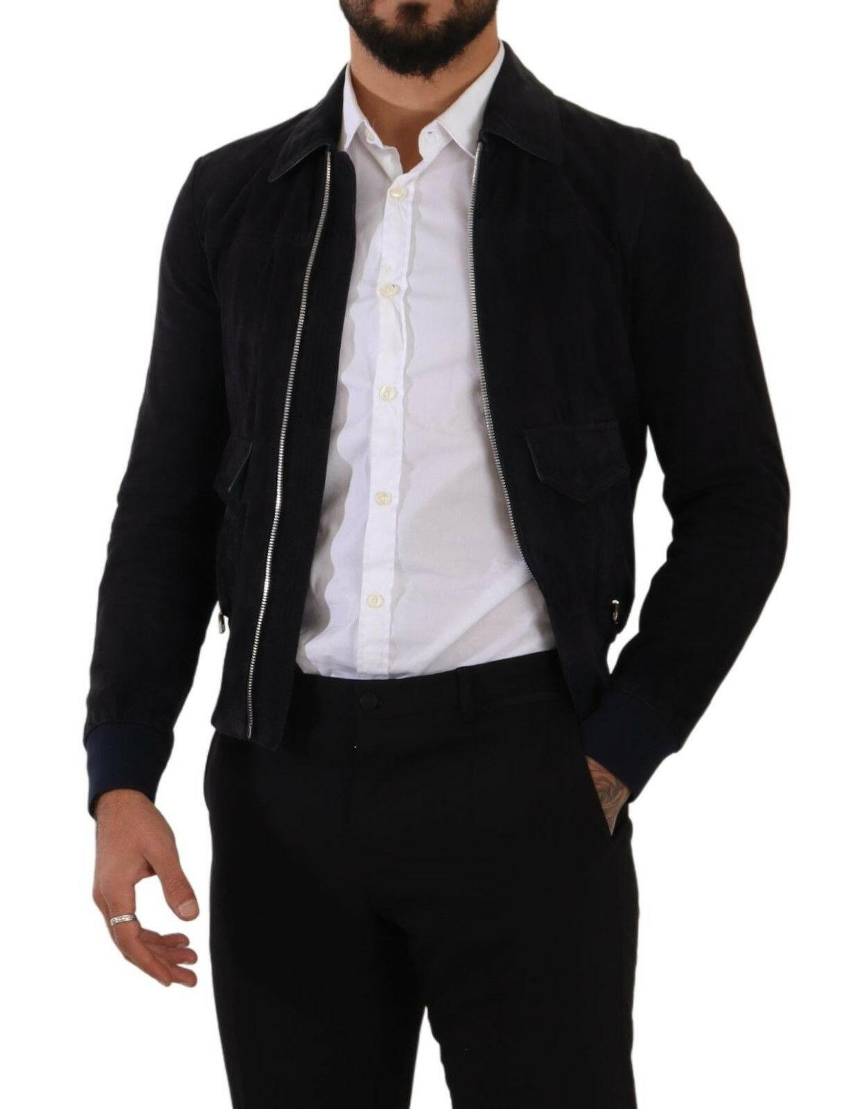 Dolce & Gabbana Blue Suede Lambskin Leather Coat Jacket -   -  Dolce & Gabbana.