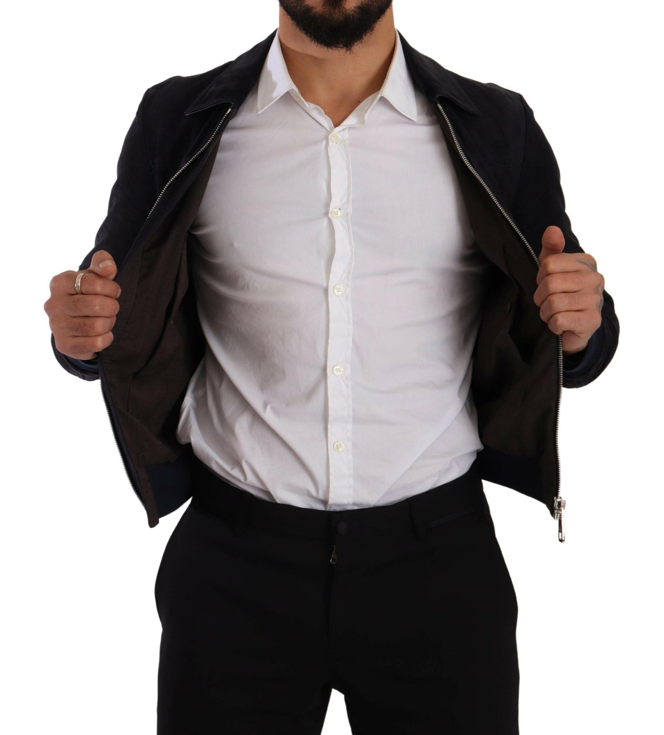 Dolce & Gabbana Blue Suede Lambskin Leather Coat Jacket -   -  Dolce & Gabbana.
