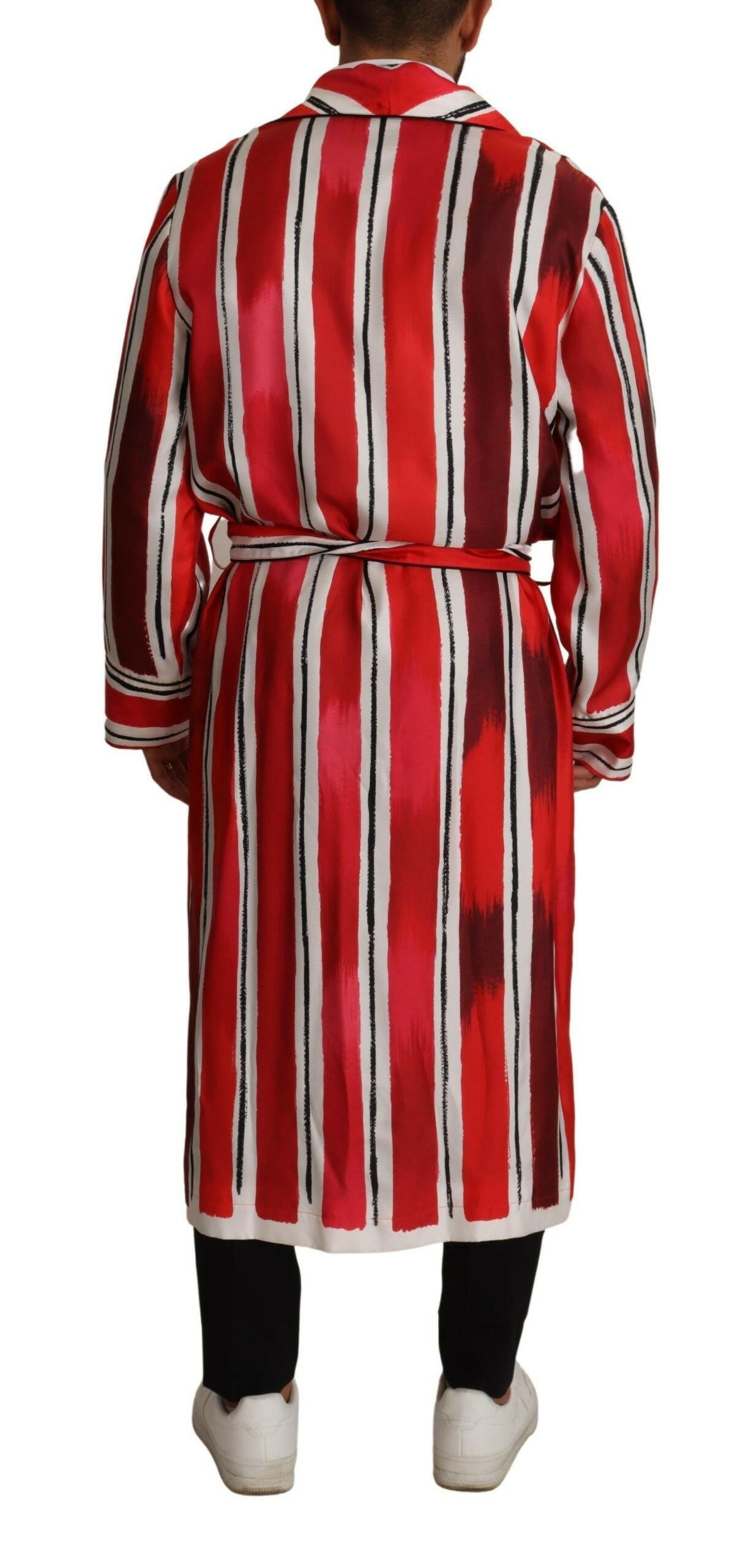 Dolce & Gabbana Red White Striped Silk Mens Night Gown Robe -   -  Dolce & Gabbana.