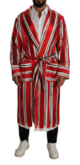 Dolce & Gabbana Red White Striped Silk Mens Night Gown Robe -   -  Dolce & Gabbana.