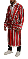 Dolce & Gabbana Red White Striped Silk Mens Night Gown Robe -   -  Dolce & Gabbana.