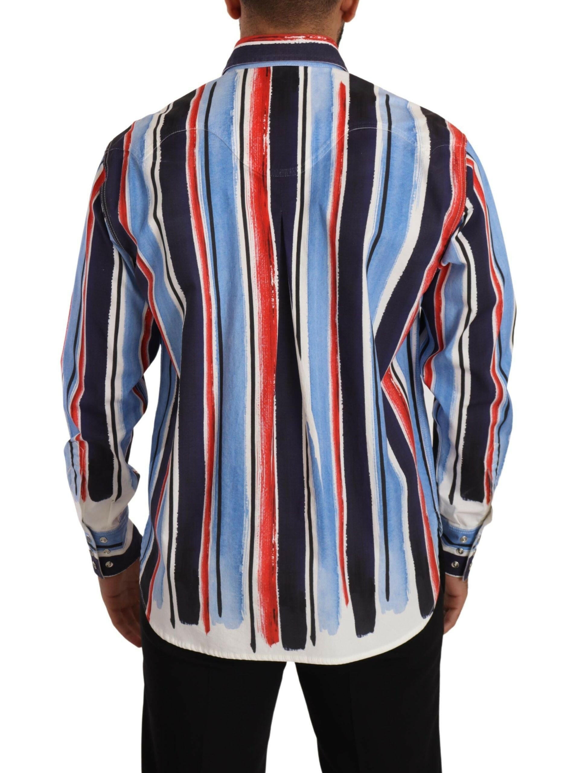 Dolce & Gabbana Red Striped Long Sleeve Cotton Shirt Blue -   -  Dolce & Gabbana.