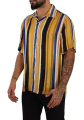 Dolce & Gabbana Yellow Striped Short Sleeve Silk Shirt -   -  Dolce & Gabbana.