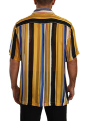 Dolce & Gabbana Yellow Striped Short Sleeve Silk Shirt -   -  Dolce & Gabbana.