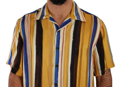 Dolce & Gabbana Yellow Striped Short Sleeve Silk Shirt -   -  Dolce & Gabbana.