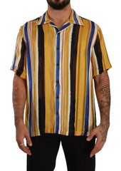 Dolce & Gabbana Yellow Striped Short Sleeve Silk Shirt -   -  Dolce & Gabbana.
