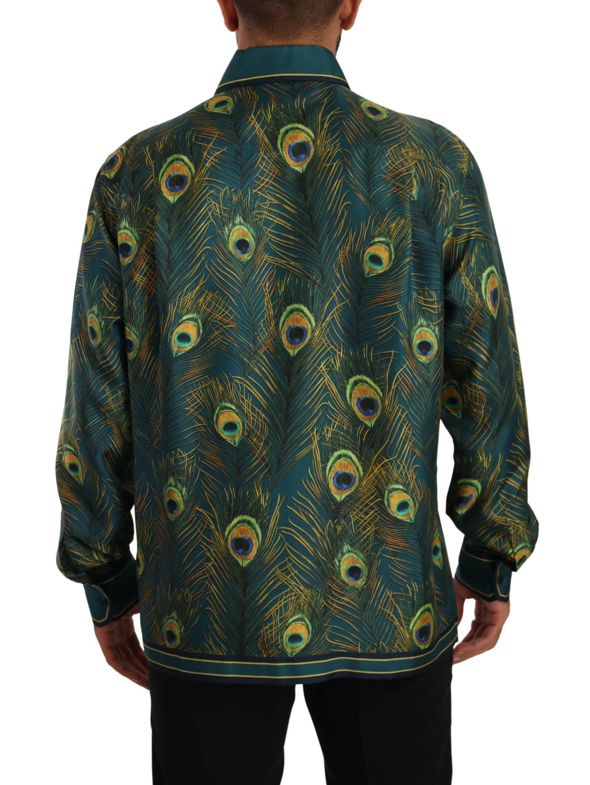 Dolce & Gabbana Peacock Feather Print Silk Pajama Mens Shirt -   -  Dolce & Gabbana.