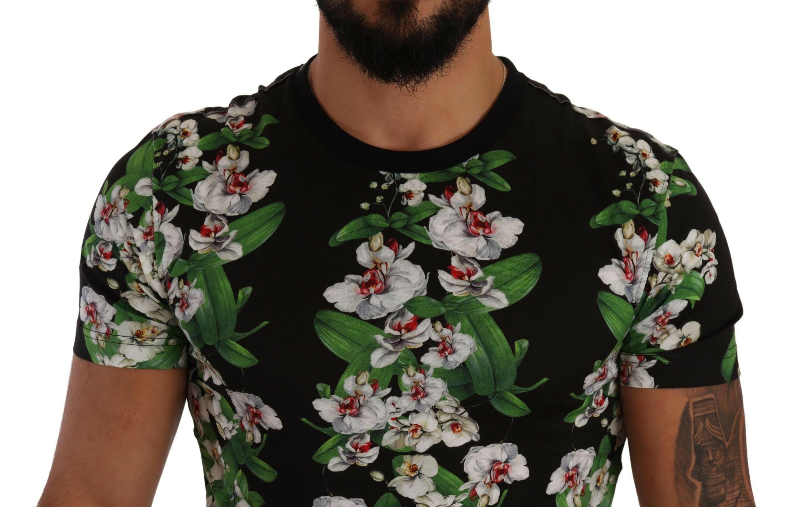 Dolce & Gabbana Black Floral Print Crewneck T-shirt -   -  Dolce & Gabbana.