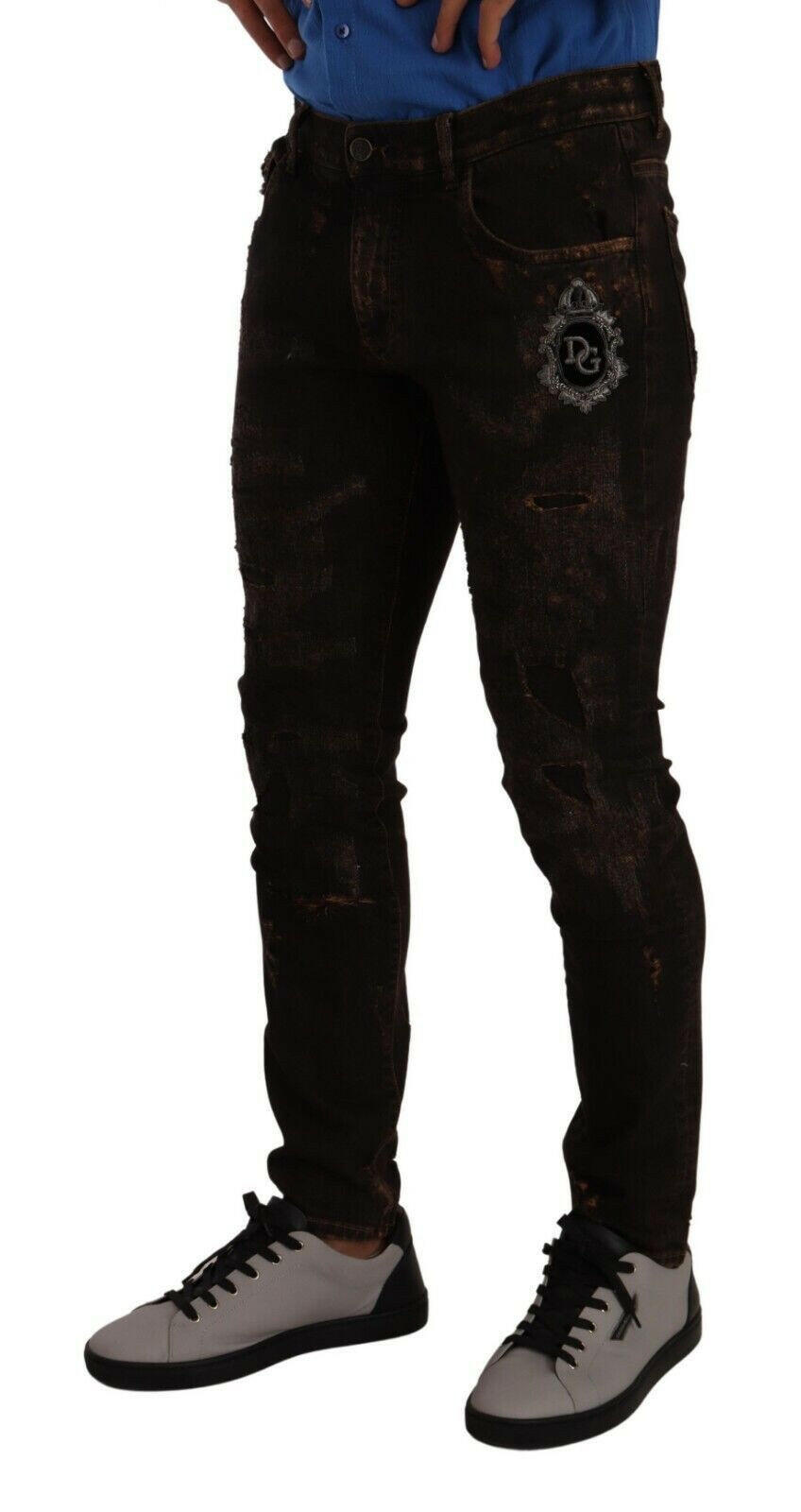 Dolce & Gabbana Brown DG Crown Logo Cotton Skinny Denim Jeans -   -  Dolce & Gabbana.