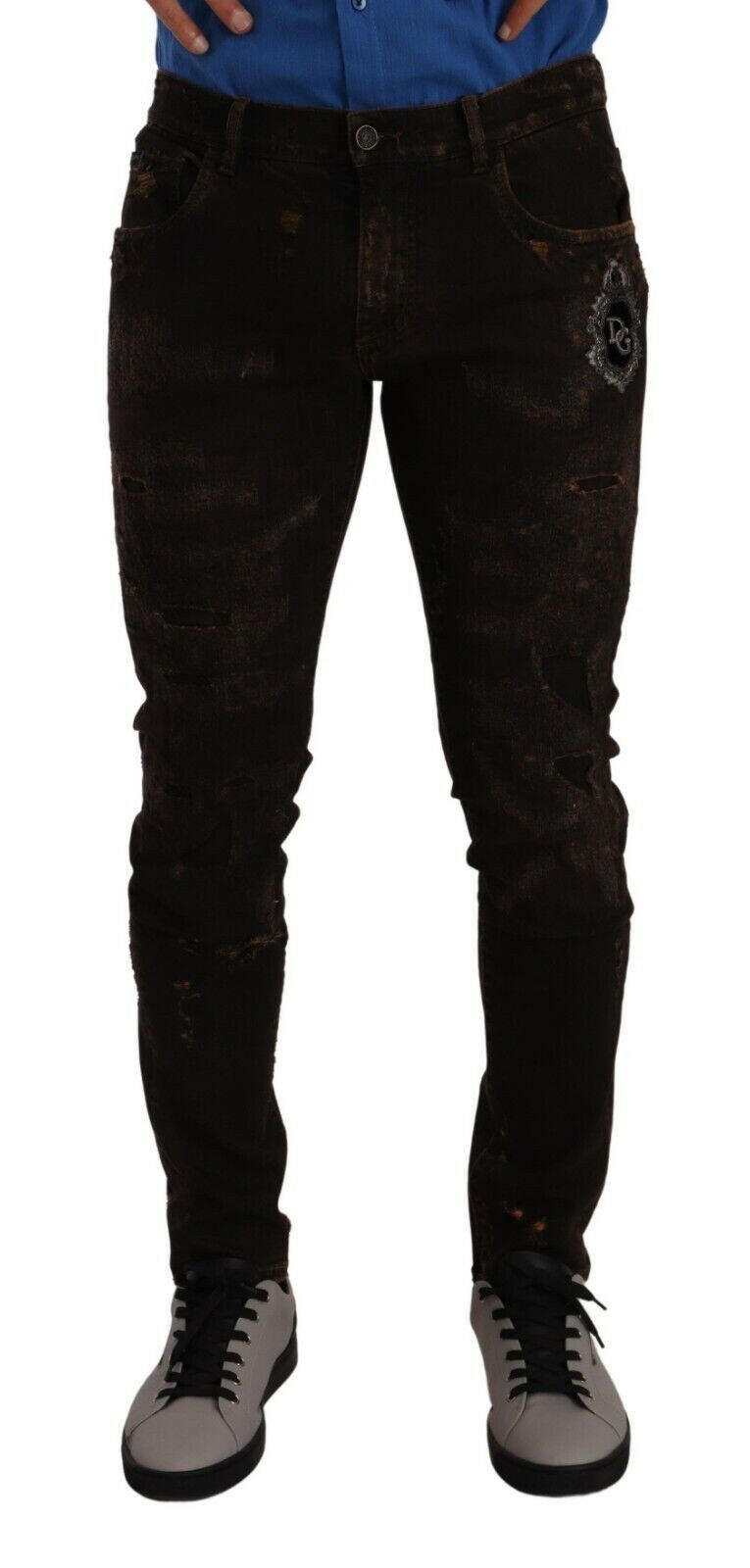 Dolce & Gabbana Brown DG Crown Logo Cotton Skinny Denim Jeans -   -  Dolce & Gabbana.