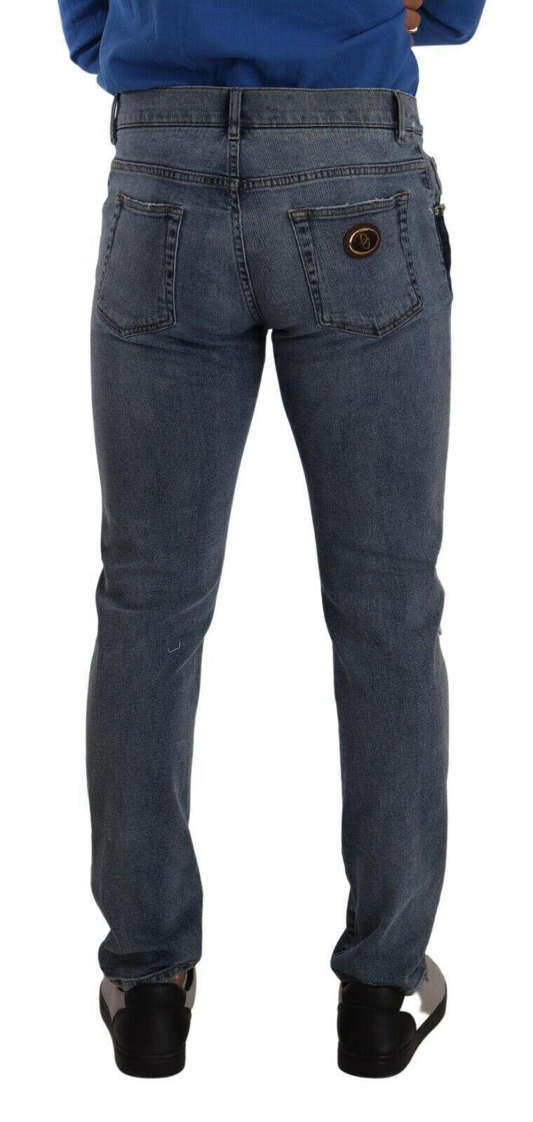 Dolce & Gabbana Blue Two Tone Tattered Cotton Slim Denim Jeans -   -  Dolce & Gabbana.