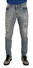 Dolce & Gabbana Light Blue Tattered Cotton Regular Denim Jeans -   -  Dolce & Gabbana.