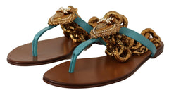 Dolce & Gabbana Blue Leather Devotion Flats Sandals -   -  Dolce & Gabbana.