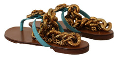 Dolce & Gabbana Blue Leather Devotion Flats Sandals -   -  Dolce & Gabbana.