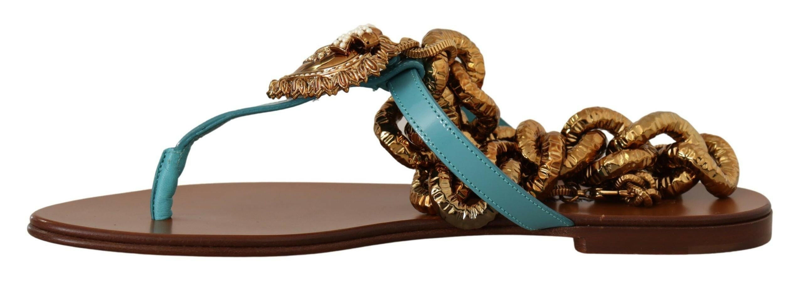 Dolce & Gabbana Blue Leather Devotion Flats Sandals -   -  Dolce & Gabbana.