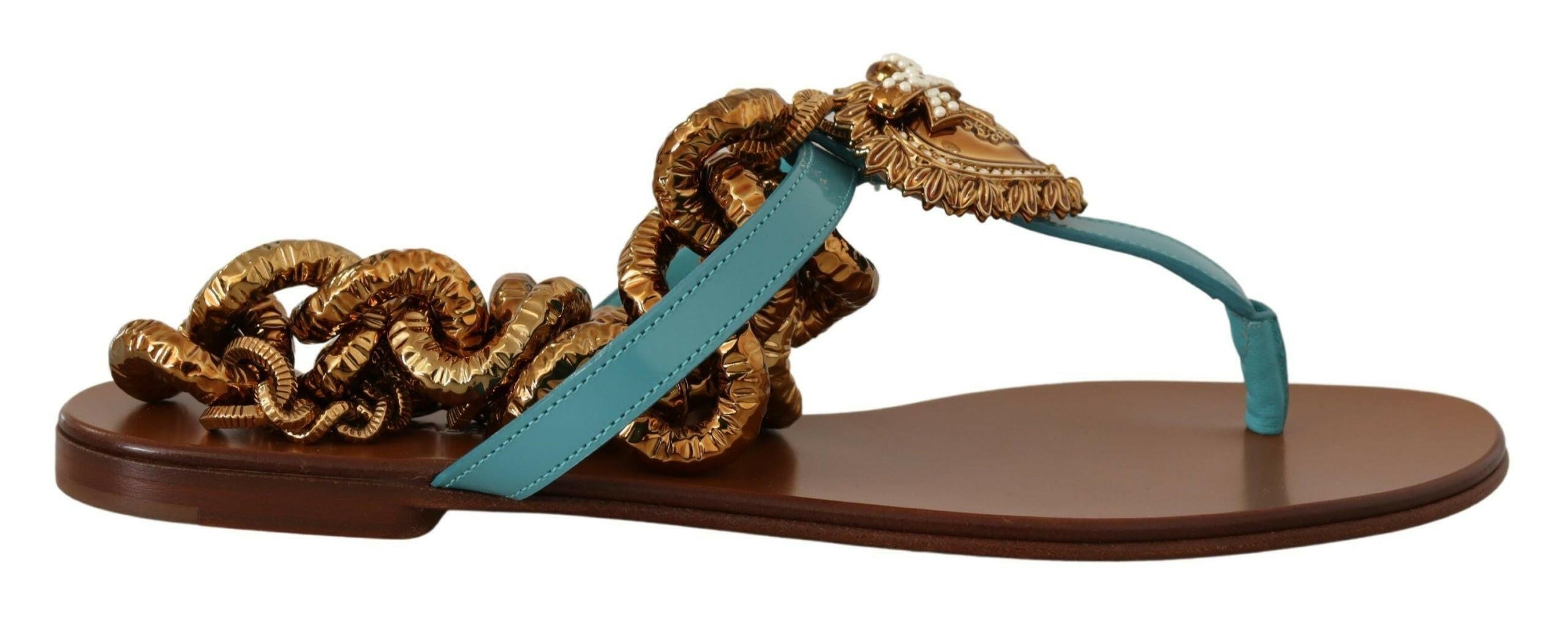 Dolce & Gabbana Blue Leather Devotion Flats Sandals -   -  Dolce & Gabbana.