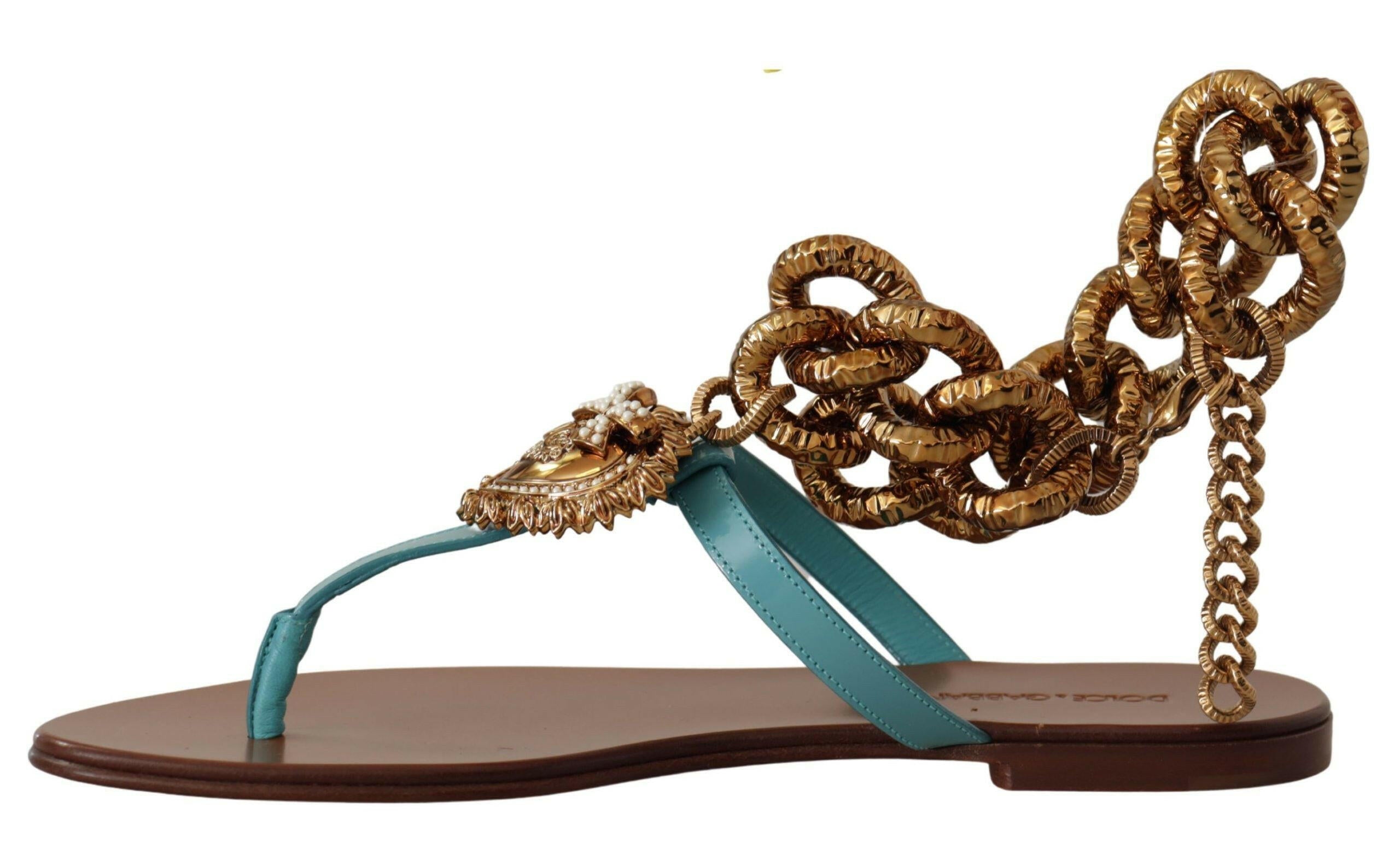 Dolce & Gabbana Blue Leather Devotion Flats Sandals -   -  Dolce & Gabbana.